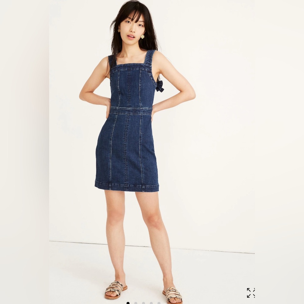 Madewell Women’s Denim Apron Bow-Back Dress in Dark Blue Linwood Wash Size 00
